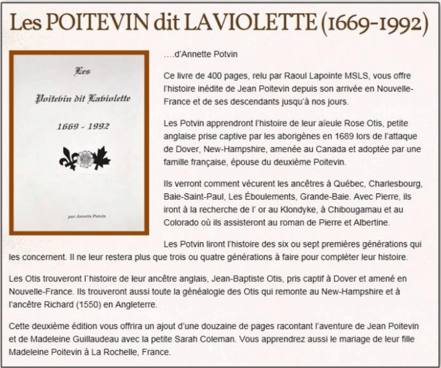 Livre sur les ancêtres Poitevin